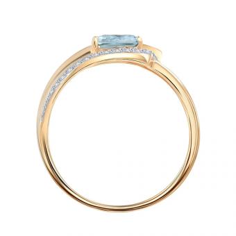 Damenring aus Rotgold 585 mit Swiss Blue Topas im modernen Geometrie-Design