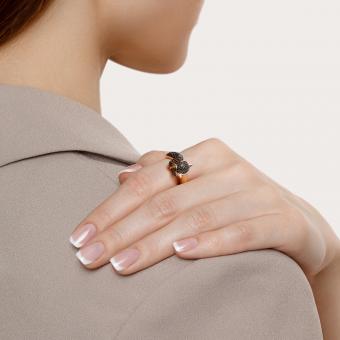 Женское кольцо, жёлтое золото 585 пробы, с бриллиантами ≈ 0,516 ct. HSI и изумрудами ≈ 0,011 сt.