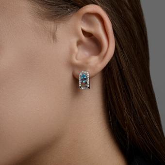 Ohrringe, Silber 925, mit Topas Swiss - Größe ca. 6x4 mm und Zirkonia, Breite ca. 8 mm, Höhe ca. 16 mm