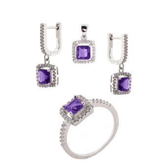 Set in 925 silver with zirconia: earrings +pendant +ring (choice of colours)