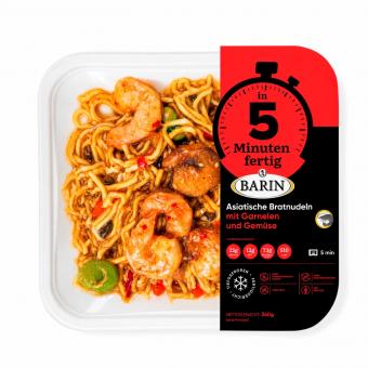 BARIN 5 Minuten Asiatische Bratnudeln mit Garnelen und Gemüse, 340 g