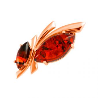 Брошь из серебра 925 пробы с янтарными камнями, позолоченная
