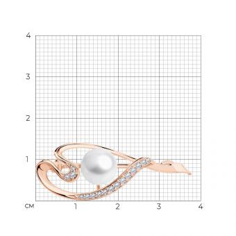 Брошь из позолоченного серебра 925 пробы с жемчугом и фианитами