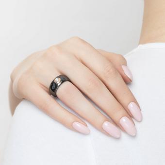 Sokolov Кольцо из чёрной керамики с золотом 585 пробы и бриллиантом