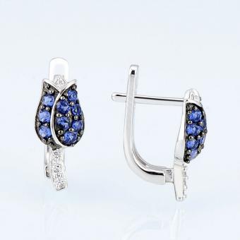 Sokolov flower earrings in 925 silver with blue and colorless zirconia