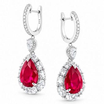 Earrings in 925 silver with sapphire, agate or ruby and colorless zirconia