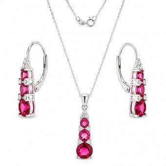 Schmuckset: Kette, Anhänger & Ohrringe aus 925 Silber mit Zirkonia, rot oder blau