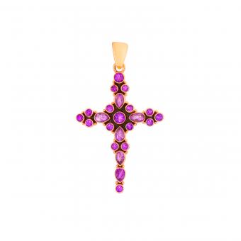 Кулон в виде креста из серебра 925 пробы с фианитами в трех цветовых вариантах