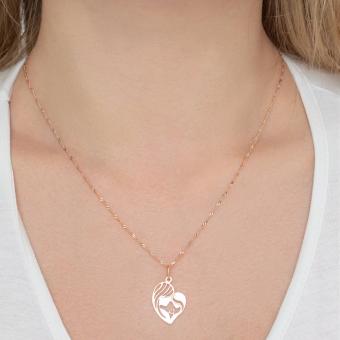 Подвеска в виде сердца матери и дочери из красного золота 585 пробы