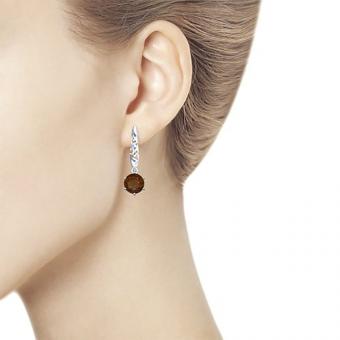 Серьги из серебра 925 пробы с коричневыми раухтопазами