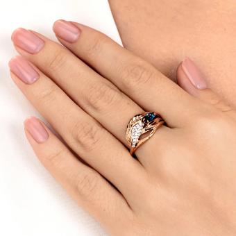 Wonderful women's ring, russian red gold 585, with topaz - stone size approx. 6x4 mm and zirconia, width approx. 12 mm