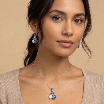 Set: earrings + pendant made of 925 silver with colorful stones, in two color variations