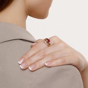 Sokolov Кольцо из красного золота 585 пробы с красным синтетическим рубином и фианитами