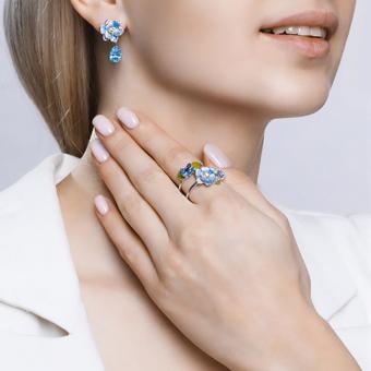 Sokolov Серьги из серебра 925 пробы с эмалью, хризолитами и фианитами