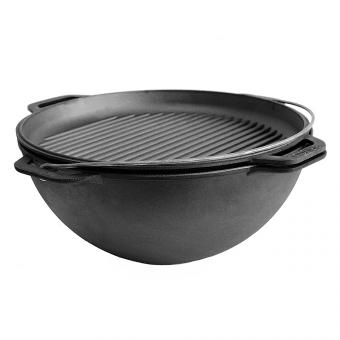 BriZoll Wok aus Gusseisen mit Grillpfannendeckel