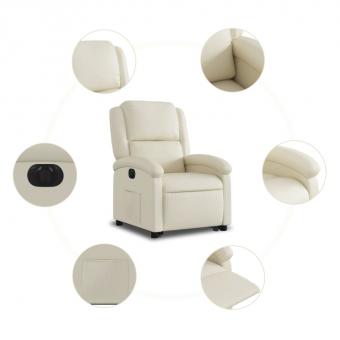Кресло с подставкой для отдыха из искусственной кожи кремового цвета
