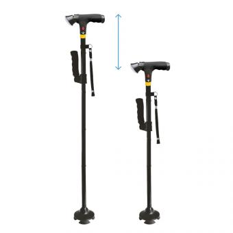 StabilStock - Stabilgehstock mit Doppelgriff, LED & 4-Fuß-Stand für Sicherheit