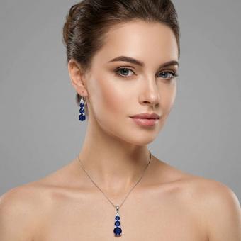 Schmuckset: Kette, Anhänger & Ohrringe aus 925 Silber mit Zirkonia, rot oder blau