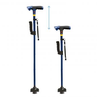 StabilStock - Stabilgehstock mit Doppelgriff, LED & 4-Fuß-Stand für Sicherheit (navy)
