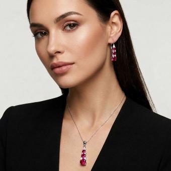 Schmuckset: Kette, Anhänger & Ohrringe aus 925 Silber mit Zirkonia, rot oder blau