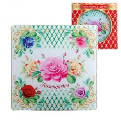 Multifunctional glass cutting board "Rose garden", made of tempered glass, 20x20 cm