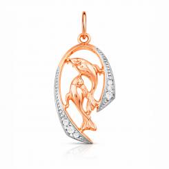 Zodiac sign pendant Pisces in 585 rose gold with zirconia, height approx. 26 mm
