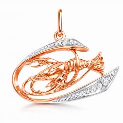 Anhänger, Rotgold 585, Zirkonia, Krebs, Höhe ca. 20 mm