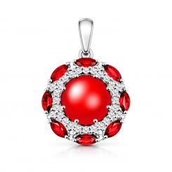 Pendant in 925 silver with red coral HTS and colorless and red zirconia