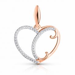 Подвеска-сердце с буквой "С" из красного золота 585 пробы, с фианитами, высота ≈ 24 мм