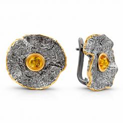 Ohrringe aus 925 Silber, vergoldet, rhodiniert, mit Bernstein, Durchmesser ca. 25 mm