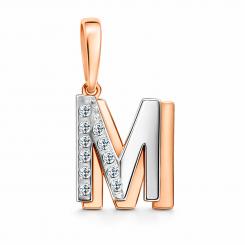 Buchstabenanhänger "M" aus Rotgold / Weißgold 585, mit Zirkonia, Höhe ca. 21 mm