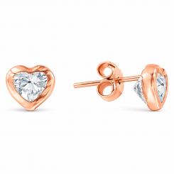 Heart-shaped stud earrings in 585 rose gold with zirconia, Ø ≈ 5 mm