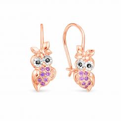 Ohrhänger aus 585er Rotgold, in Form einer Eule, mit Zirkonia