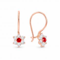 Earrings in 585 rose gold with red and colorless zirconia