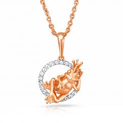 Кулон «Лягушонок-король» из красного золота 585 пробы с фианитами, высота ок. 21 мм