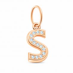 Exquisite letter pendant "S" in 585 rose gold with zirconia, height approx. 17 mm