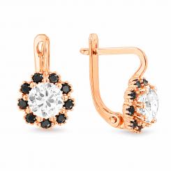 Kinderohrringe aus 585er Rotgold mit weißen und schwarzen Zirkonia