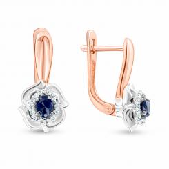 Wunderschöne Ohrhänger, Russisches Rotgold 585, mit 2 Saphir HTS - Größe ca. 4x3 mm, und Brillanten 28 Stück 0,131 ct. HSI, Höhe ca. 18 mm