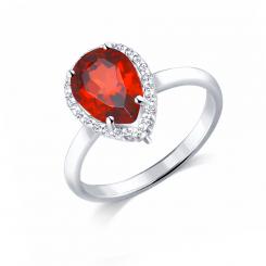 Яркое кольцо из серебра 925 пробы c гранатом (ок. 10х7 мм) и фианитами