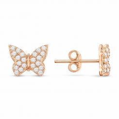 Серьги - пусеты бабочки из красного золота 585 пробы, с фианитами