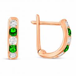 Children's earrings in 585 rose gold, with green and colorless zirconia
