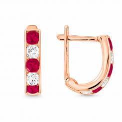 Earrings of red gold of 585 standard, with phianites