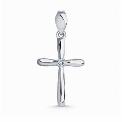 Kreuz Anhänger aus 585 Weißgold 1 Zirkonia, Breite ca. 13 mm, Höhe ca. 25 mm