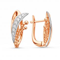 Оригинальные серьги, красное и белое золото 585 пробы, фианиты, высота ≈ 20 мм