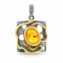 Pendant in silver 925, gold-plated, rhodium-plated, with amber, height approx. 27 mm
