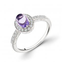 Красивое женское кольцо из серебра 925 пробы, с аметистом и фианитами