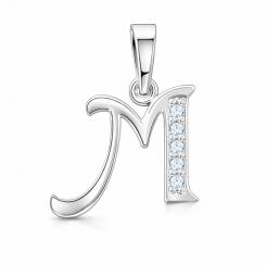 Letter pendant "M" in 925 silver with sparkling zirconia, height approx. 21 mm