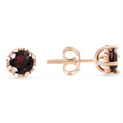 Great stud earrings, Russian rose gold 585, with garnet - diameter approx. 5 mm, and 16 zirconia, diameter approx. 6 mm