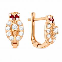 Серьги из красного золота 585 пробы, с фианитами и эмалью