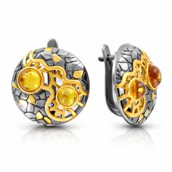 Ohrringe aus Silber 925, vergoldet, rhodiniert, mit Bernstein, Durchmesser ca. 21 mm